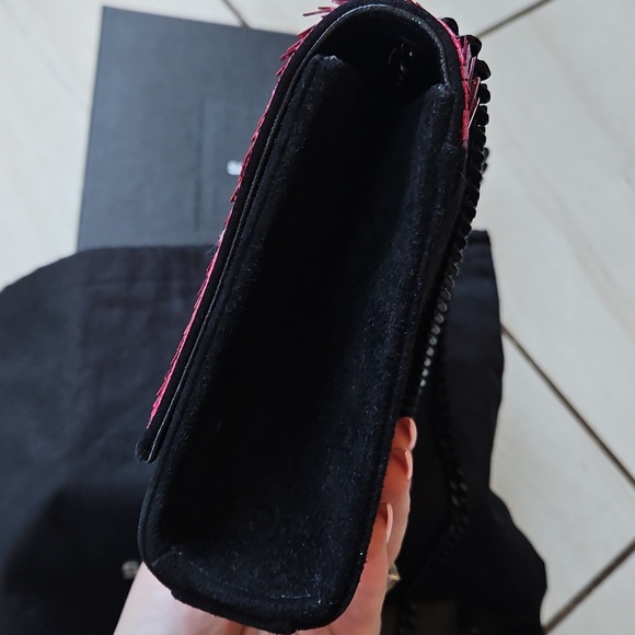 💖 YSL Saint Laurent Kate Pink Sequin Black Suede Crossbody Bag Matte Black HW - Picture 9 of 17
